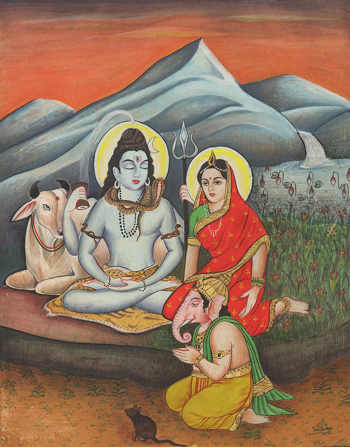 704x900 Hindu God And Goddess, Shiv Parivar, Miniature Painting Of India - Hindu Painting