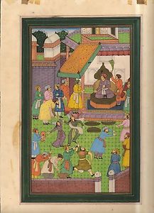 217x300 Mughal Court Miniature Painting Paper Watercolor Decor Indian - Hippie Painting