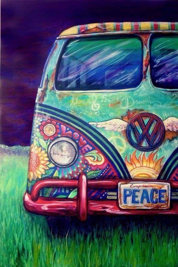 570x854 The Happy Hippie Place Painting Of Volkswagen Bus With Hippie - Hippie Painting