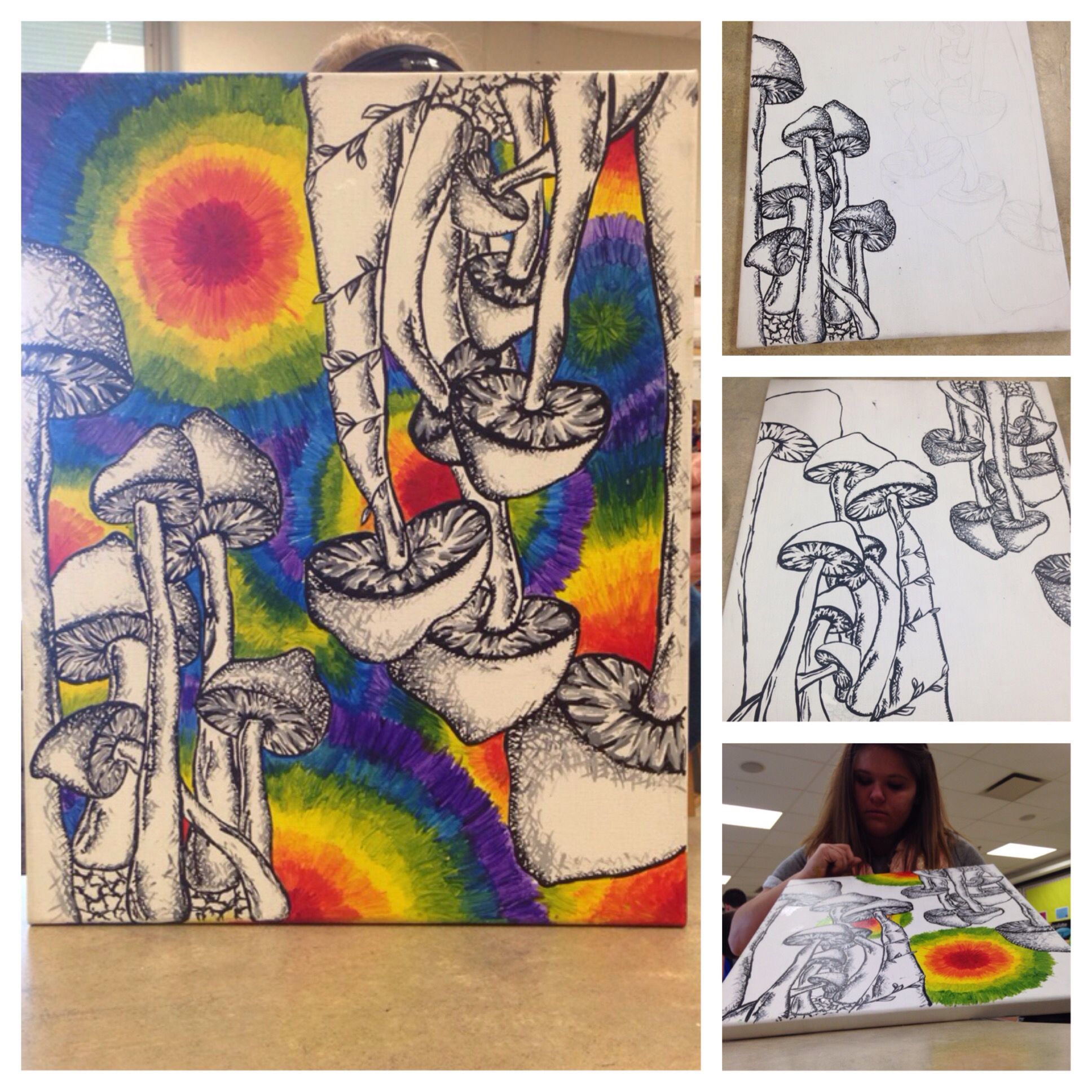 1936x1936 Trippy Mushroom Hippie Original Art Paint Drawn Art - Hippie Painting