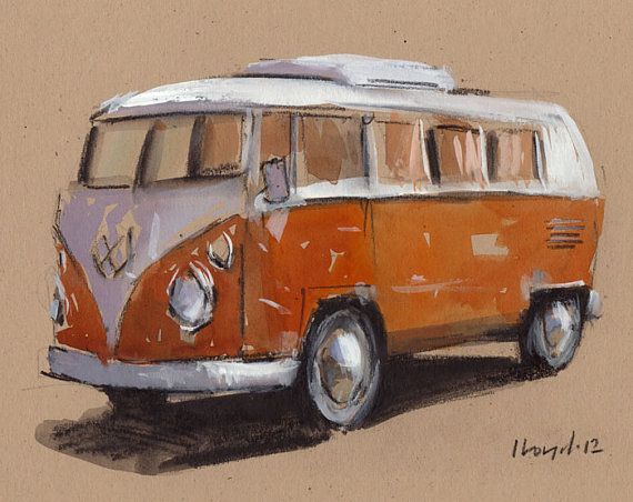 570x452 Original Painting Vw Bus Hippie Retro Vintage Auto Kombi - Hippie Van Painting