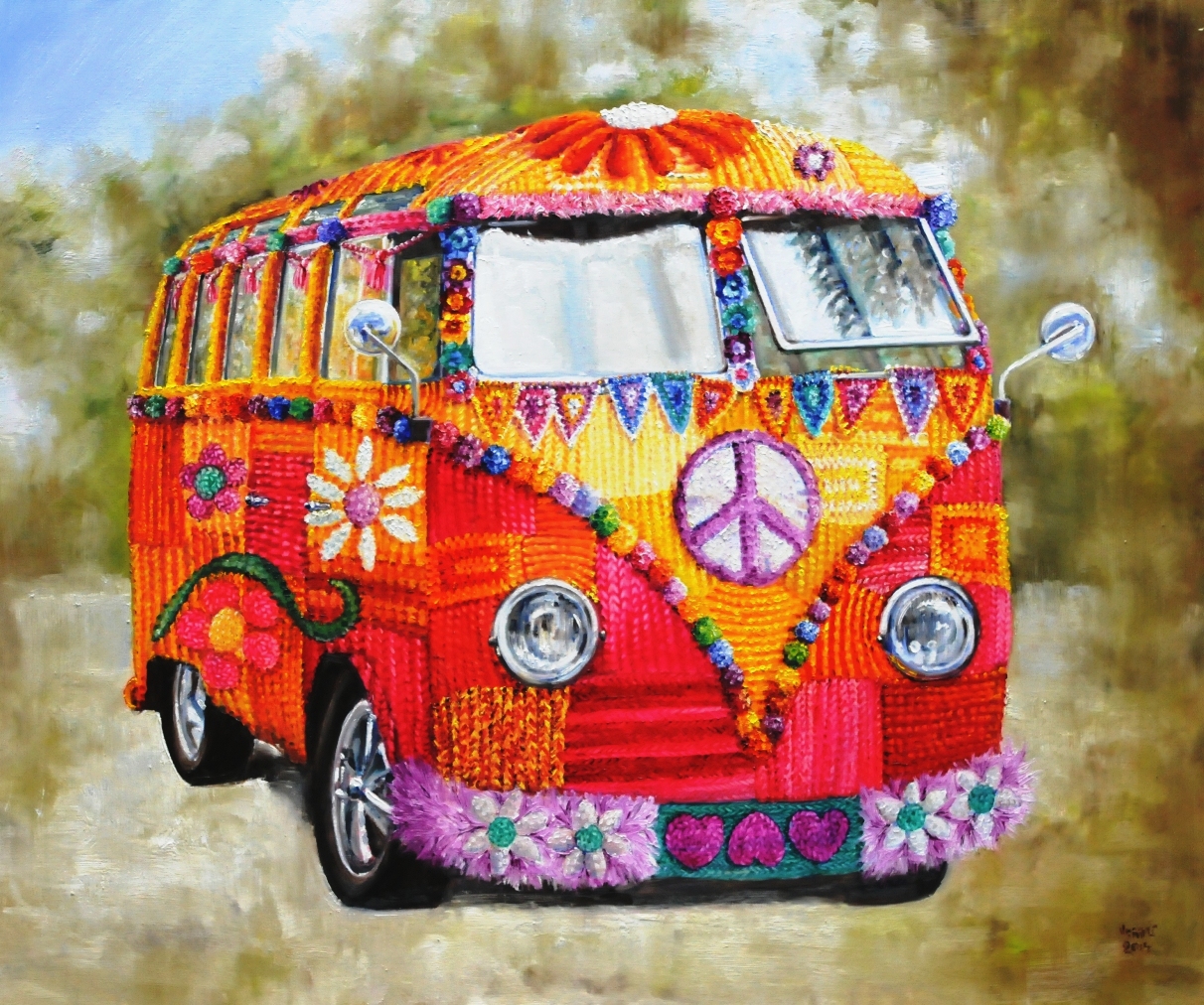1212x1012 Vera Cauwenberghs Fine Art Painter Oil Painting Hippie Van Yarn - Hippie Van Painting