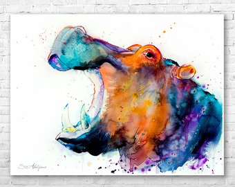 340x270 Hippo Painting Etsy - Hippo Painting