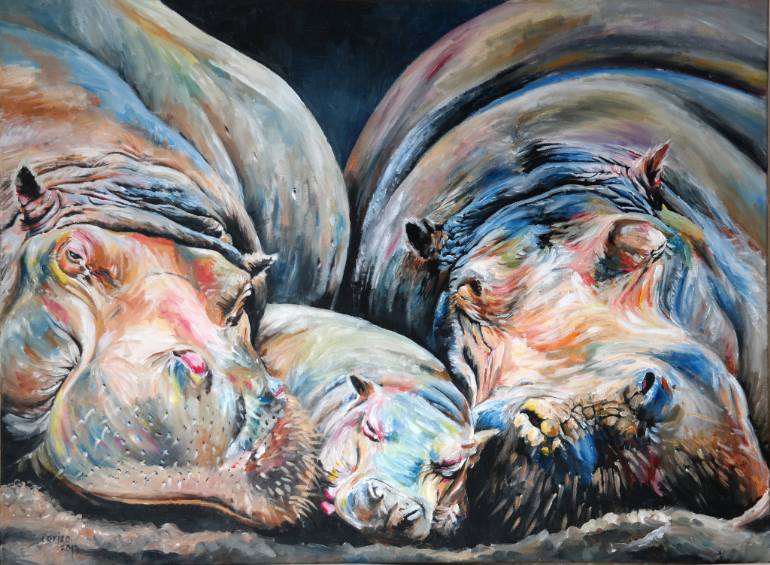770x565 Saatchi Art Hippo 1 ~ Bedtime Painting By Randy Carizo - Hippo Painting