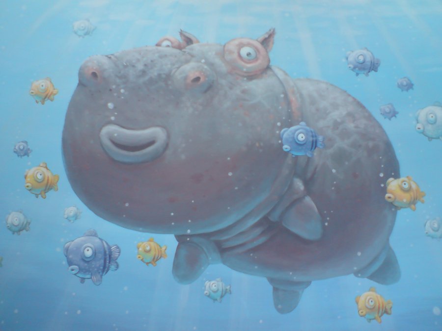 900x675 Hippo Painting By Steeveej - Hippo Painting