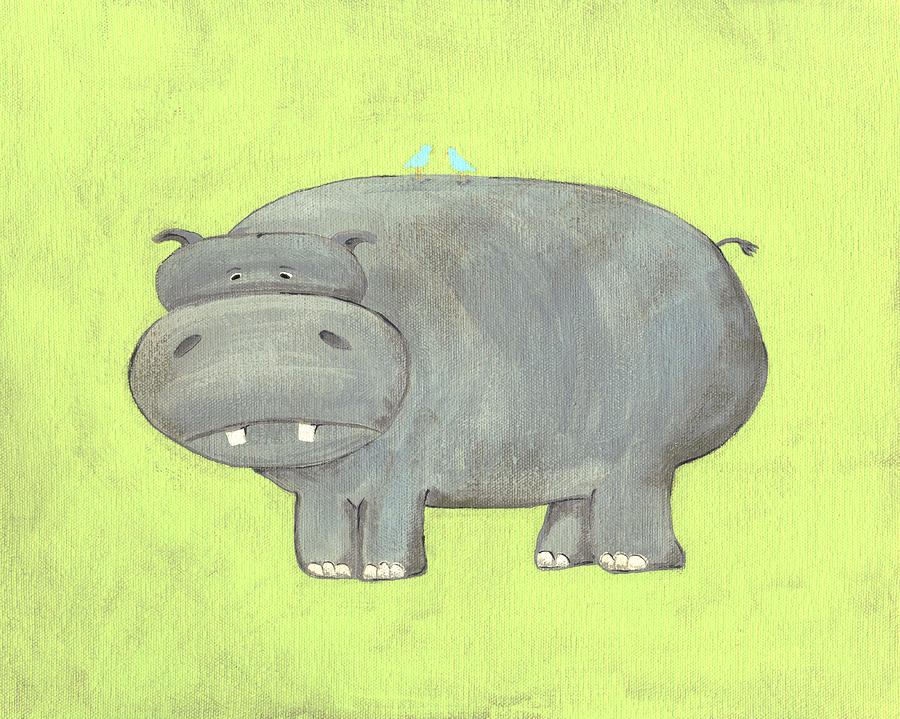 900x719 Herbert Hippo Nursery Art Painting By Katie Carlsruh - Hippo Painting