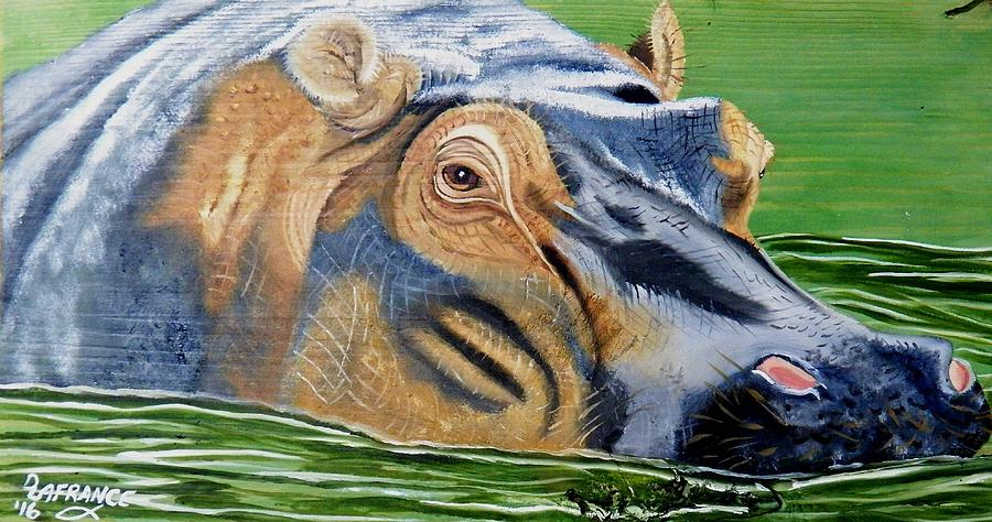 900x474 Hippo On Wood Painting By Debbie Lafrance - Hippo Painting