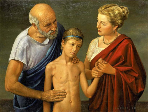 600x454 Hippocrates Examining A Child, A Painting By Robert Thom, 1950'S - Hippocrates Painting