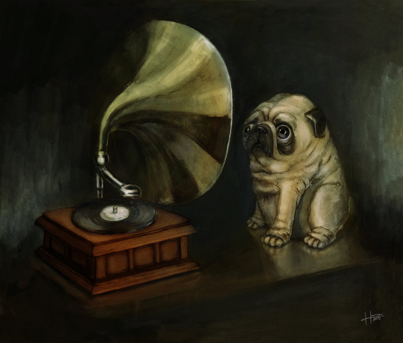 800x681 Pug And His Master's Voice By Hankai - His Masters Voice Painting