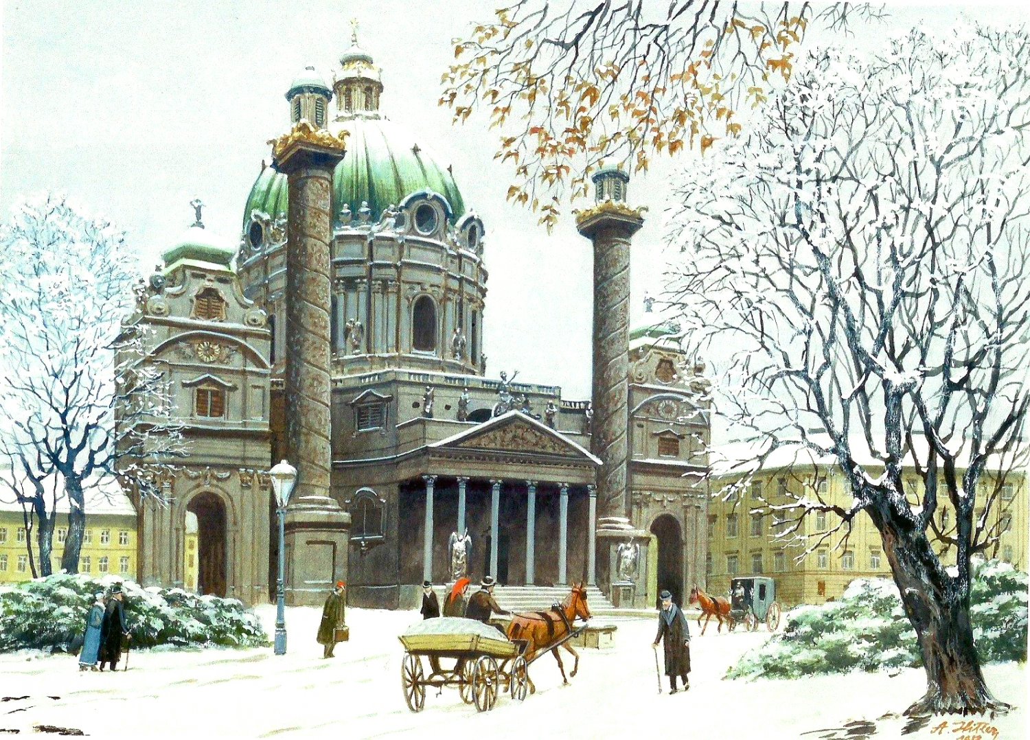 1500x1078 Saint Charles Church In Vienna Painting By Adolf Hitler - Hitler Painting