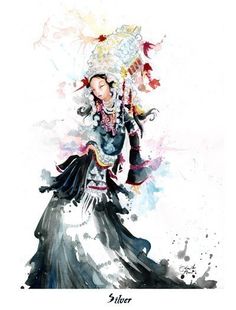 236x310 Hmong Art Painting, Watercolor, Mother, Daughter - Hmong Art Painting