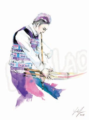 360x486 Hmong Art Painting The Qeej Player Hmong Clothing - Hmong Art Painting
