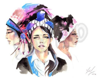 340x270 Hmong Art Painting Watercolor Pastel Poster Print Woman - Hmong Art Painting