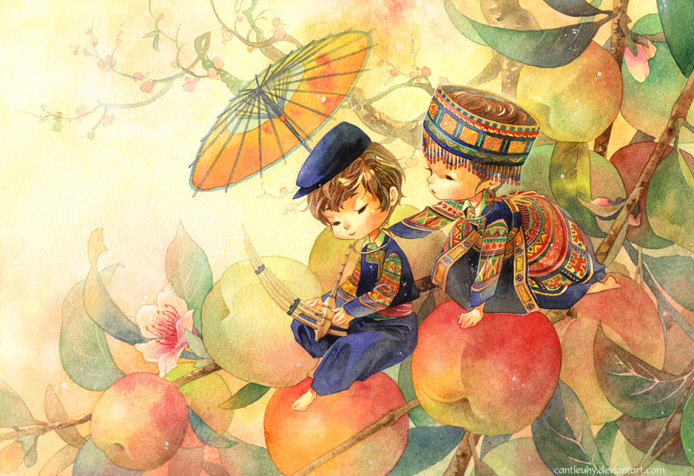 1011x693 Hmong Child 2 By Cantieuhy - Hmong Art Painting