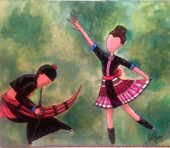 595x518 Hmong Dance, Qeej, Hmong Green, Hmong Painting, Hmong Art My - Hmong Art Painting