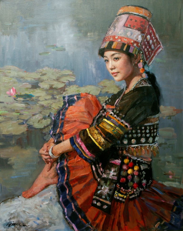 768x968 Flower Of The Miao People, Oil Painting By Li Jin Ming (2009) 100 - Hmong Art Painting