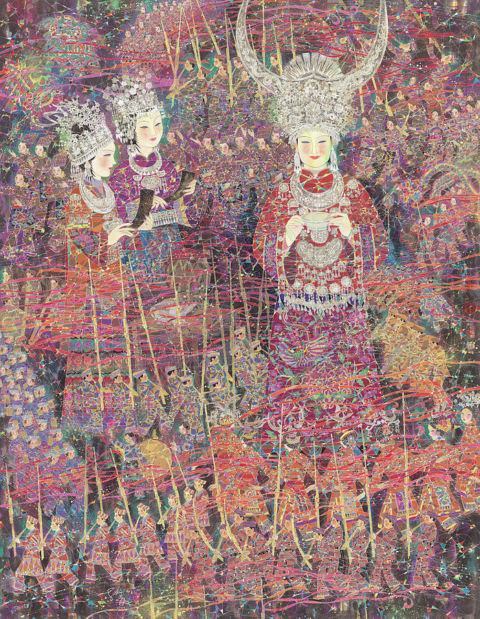 698x900 Hmong Dancing Painting By Sun Jianlin - Hmong Painting