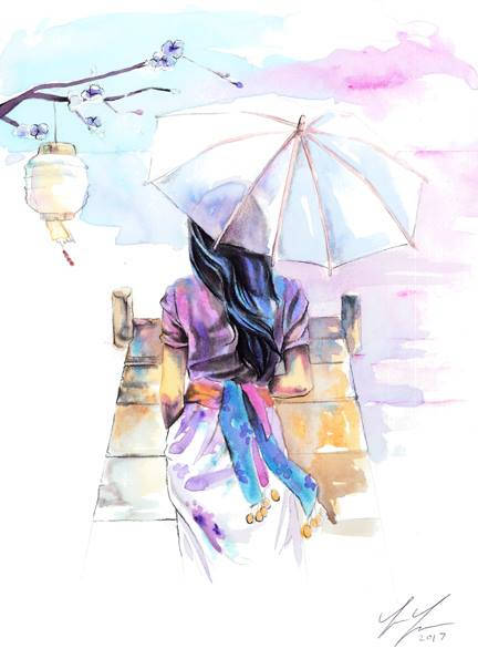 432x604 Hmong Art Painting Watercolor Print Poster Umbrella - Hmong Painting