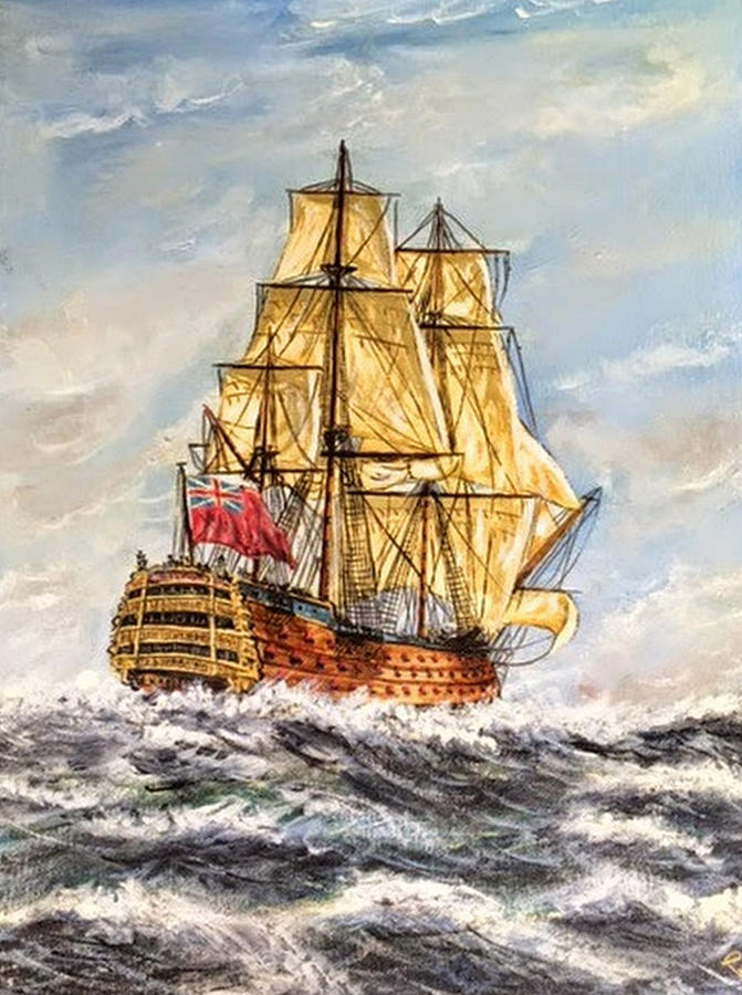 671x900 Hms Victory At Sea Painting By Mackenzie Moulton - Hms Victory Painting