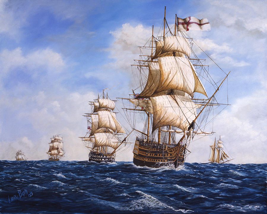 900x720 Mediterranean Squadron Painting By Laurie Bath - Hms Victory Painting