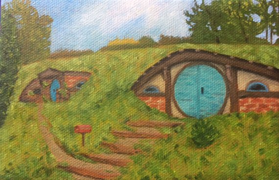 570x369 Hobbit Hole Painting Oil On Canvas Hobbiton Shire - Hobbit Hole Painting