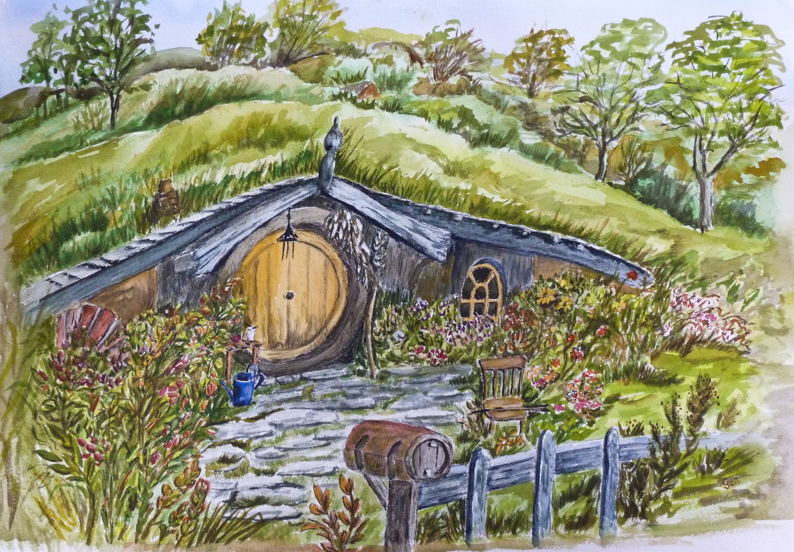 1600x1112 Ivanwood Art - Hobbit Hole Painting