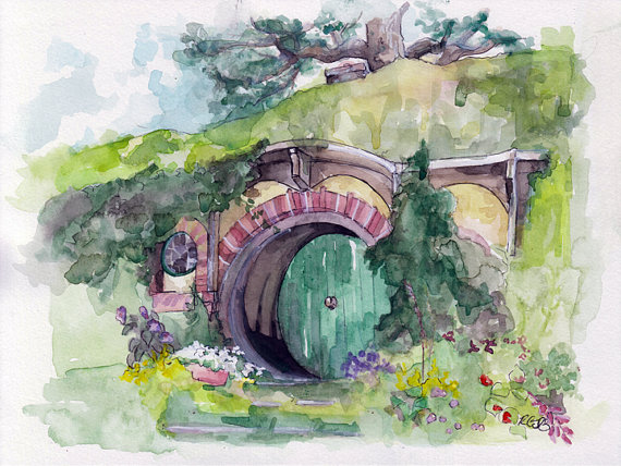 570x428 Large Hobbit Hole Prints Size 16x20 Bag End - Hobbit Hole Painting