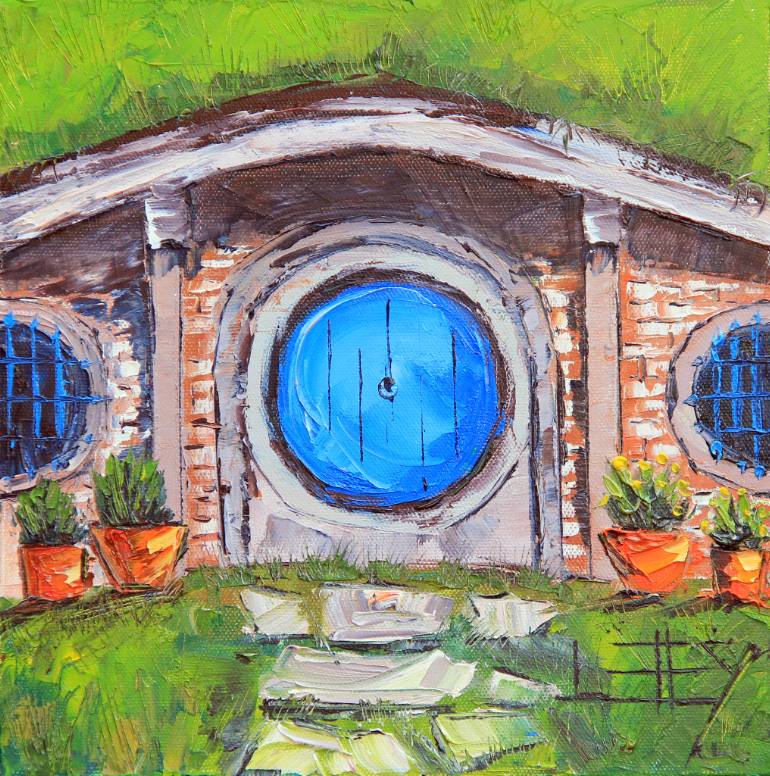 770x776 Saatchi Art Sold Lord Of The Rings Hobbit House Painting By - Hobbit Hole Painting