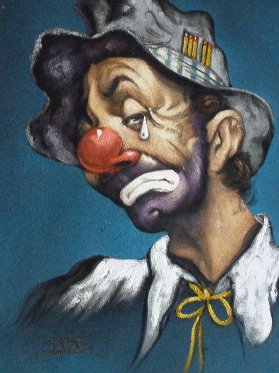 570x760 Vintage Emmett Kelly Hobo Clown Painting On Black Velvet - Hobo Clown Painting