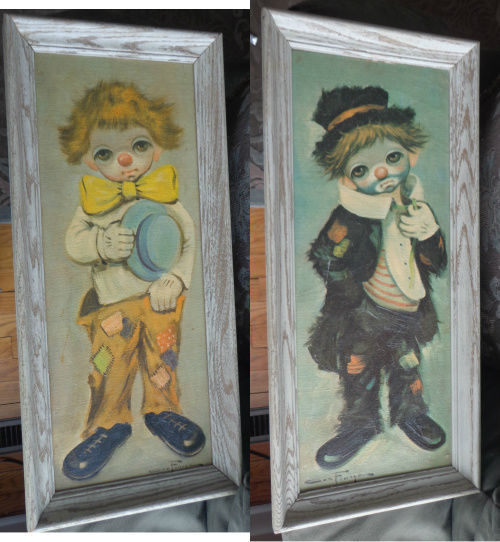 500x542 Set Of 2 Ozz Franca Clown Paintings Sad Big And Similar Items - Hobo Painting