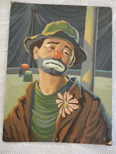 480x640 Vintage 1963 Signed Paint By Number Emmett Kelly Sad Hobo Clown 12 - Hobo Painting