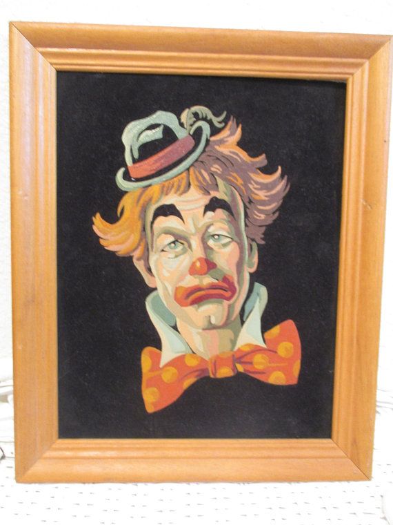 570x760 Vintage Clown Painting On Black Velvet Sad Clown Paint By Number - Hobo Painting
