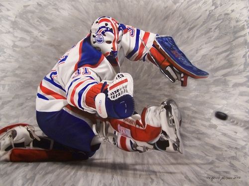 500x374 Grant Fuhr Painting By Keith Nelson - Hockey Goalie Painting