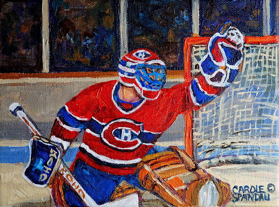 900x669 Goalie Makes The Save Stanley Cup Playoffs Painting By Carole Spandau - Hockey Goalie Painting