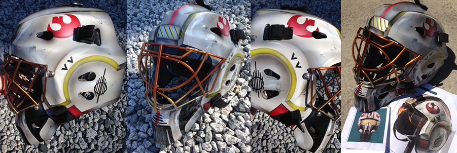 901x302 Masked Expressions By Tony Jarrett - Hockey Helmet Painting