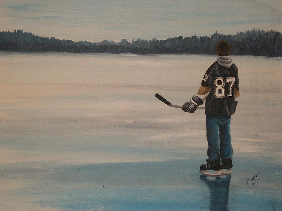 900x675 On Frozen Pond - Hockey Painting