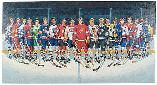500x273 Robert Edward Auctions Original 1995 Ron Lewis Painting - Hockey Painting