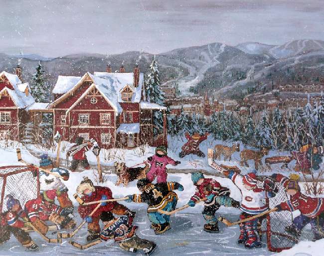 650x514 Unknown Artist Hockey Game Painting Anysize 50% Off - Hockey Painting