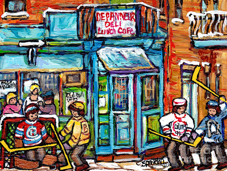 900x680 Wilensky Deli Montreal Winterscene Paintings For Sale 4 Hockey - Hockey Painting