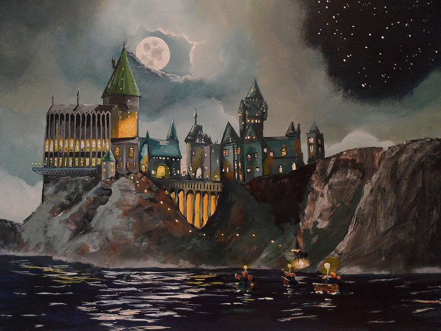 900x676 Hogwart's Castle Painting By Tim Loughner - Hogwarts Castle Painting