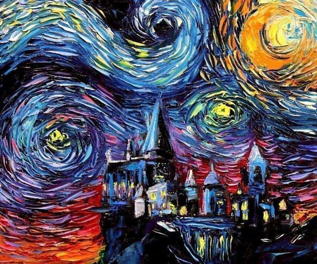 640x533 Starry Night Harry Potter Hogwarts - Hogwarts Crest Painting