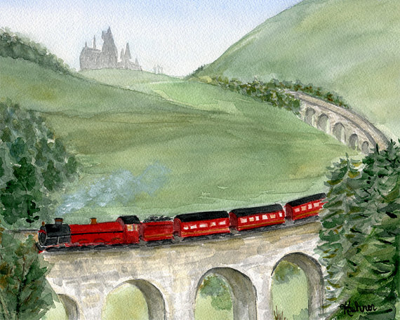 570x456 Hogwarts Express Watercolor Painting Art Print By Menageriemagique - Hogwarts Express Painting