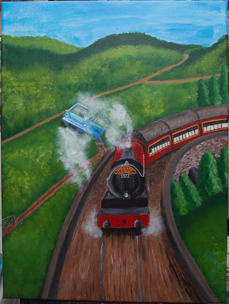 776x1030 Hp Cos Hogwarts Express Flying Ford Anglia By X Xspitfirex X - Hogwarts Express Painting