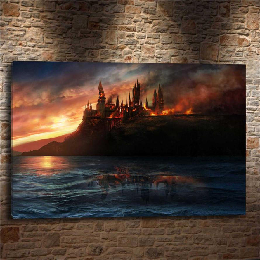 890x890 2018 Harry Potter Hogwarts On Fire,home Decor Hd Printed Modern - Hogwarts Painting