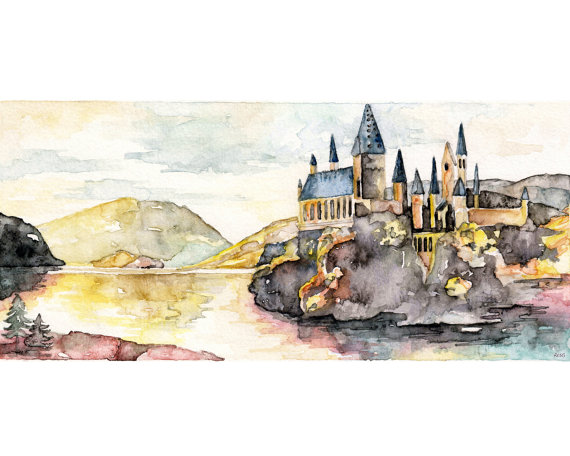 570x456 Harry Potter Painting Hogwarts Painting Watercolor Painting - Hogwarts Painting