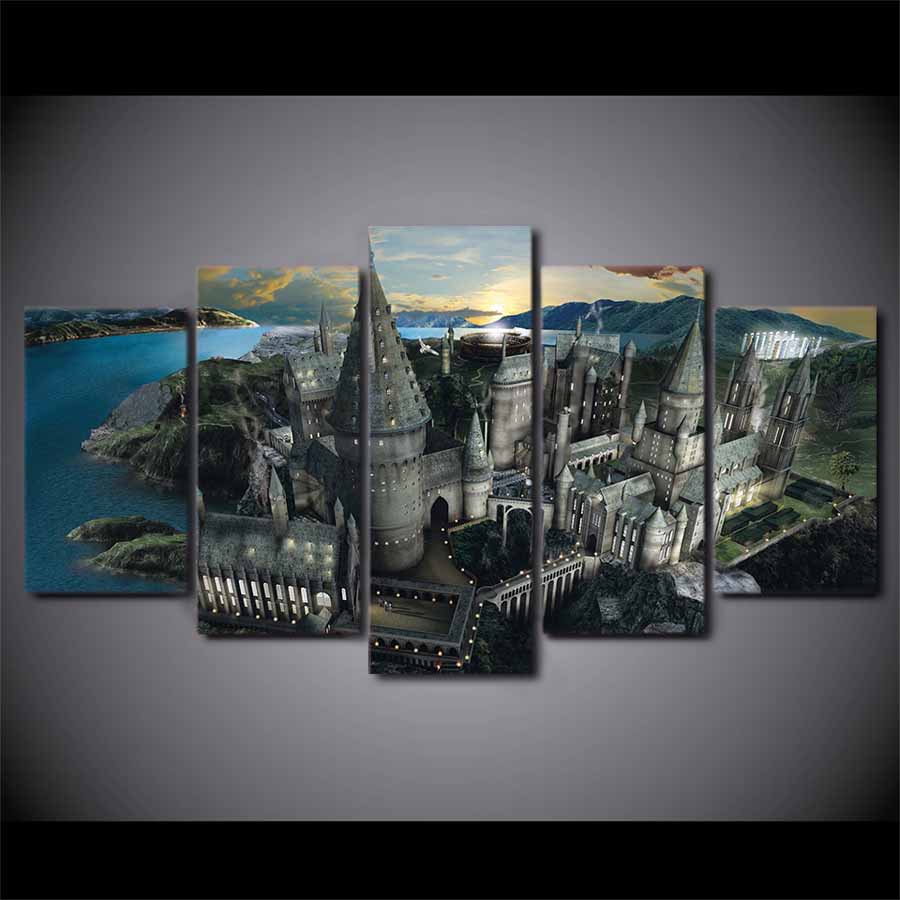 900x900 Hd Printed 5 Piece Canvas Art Harry Potter School Hogwarts - Hogwarts Painting