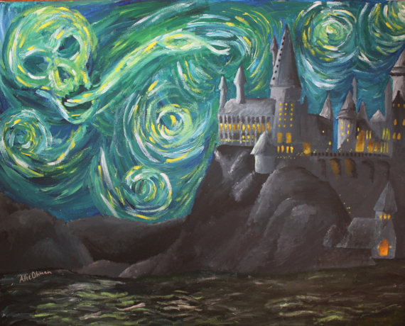 570x460 Harry Potter Starry Night Print Harry Potter, Van - Hogwarts Starry Night Painting