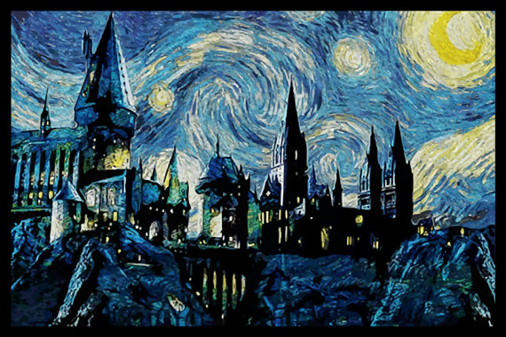 570x380 Hogwarts Inspired Vangogh Starry Night - Hogwarts Starry Night Painting