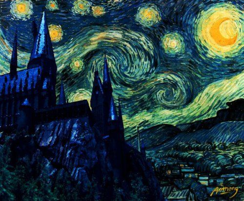 500x412 Hogwarts Starry Night - Hogwarts Starry Night Painting