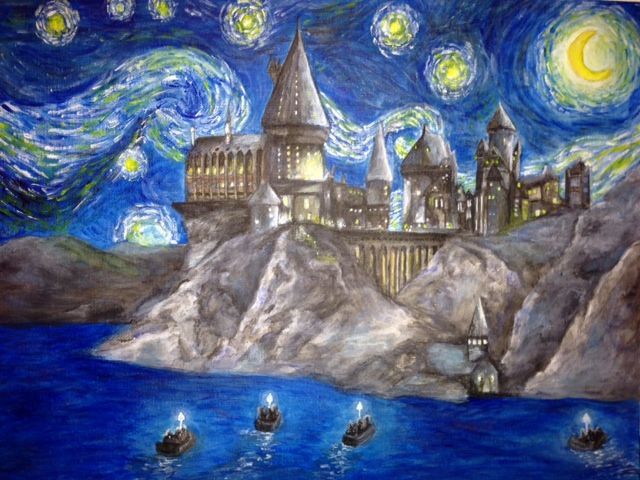 640x480 My Starry Night - Hogwarts Starry Night Painting